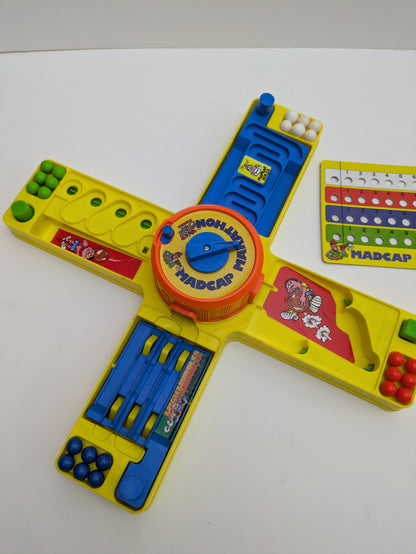 Complete Madcap Marathon setup with four obstacles, marble controls, and timer ready for action-packed solo or group gameplay.