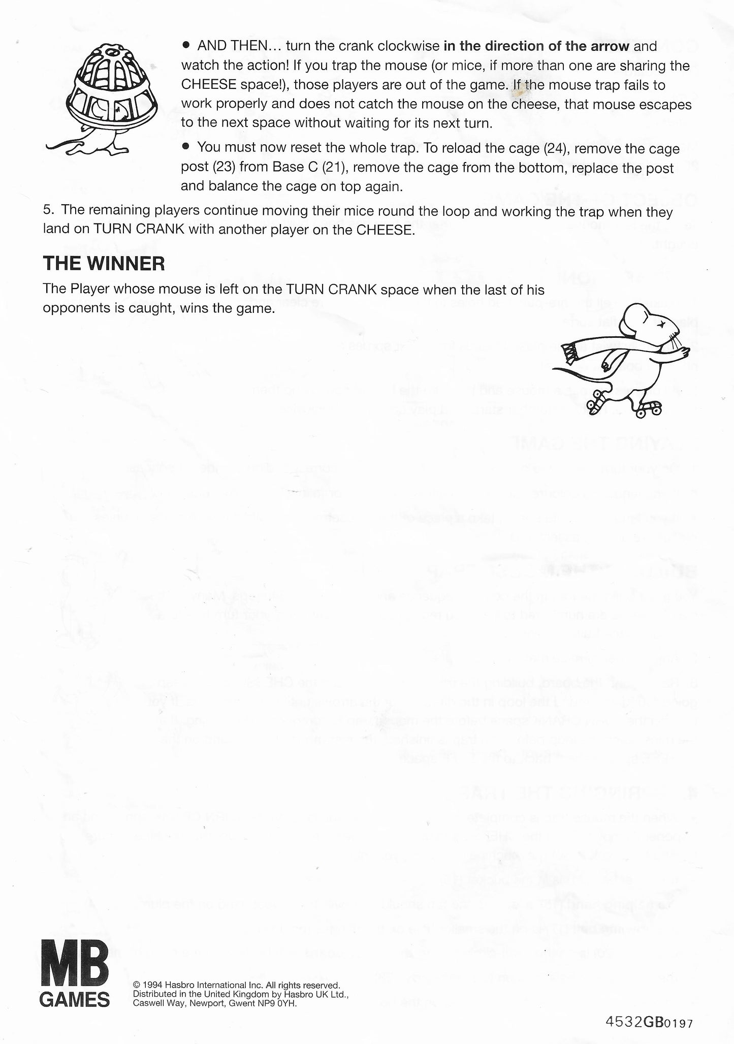 Mouse Trap (1994) outlines how the game ends when one mouse remains on the board