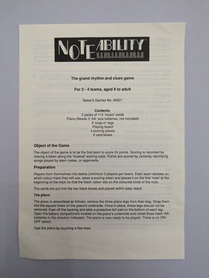 "Detailed Noteability gameplay guide explaining how to play melodies, guess songs, and score points for accurate performances."