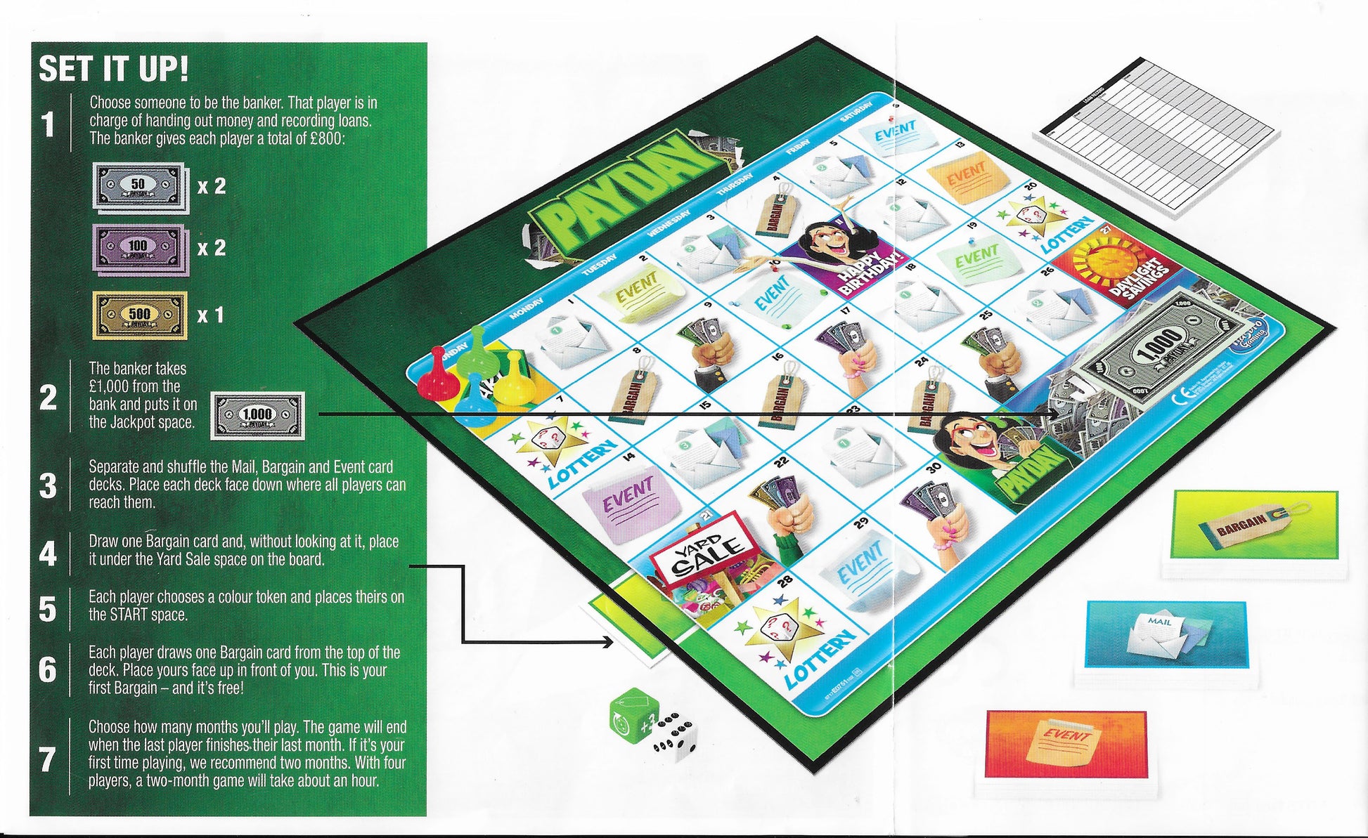 Payday (2016) rules show how bargains, mail and event cards work.