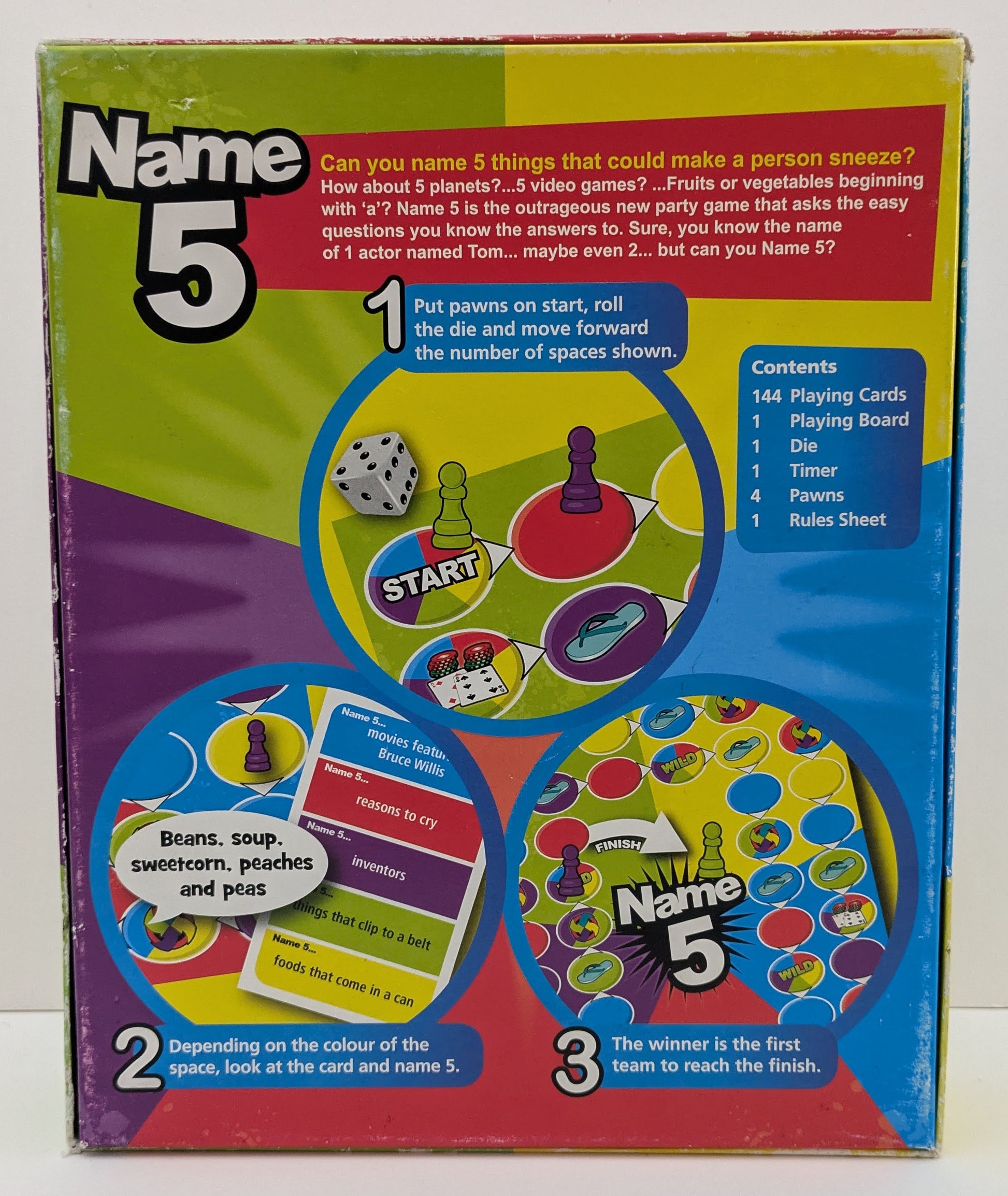 Race to the finish in Name 5 (2013), the board game that turns simple categories into fun chaos.