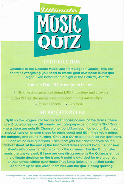 Rules for Complete Music Quiz Night In (2012) – Learn how to set up, score, and crown your music quiz champions.