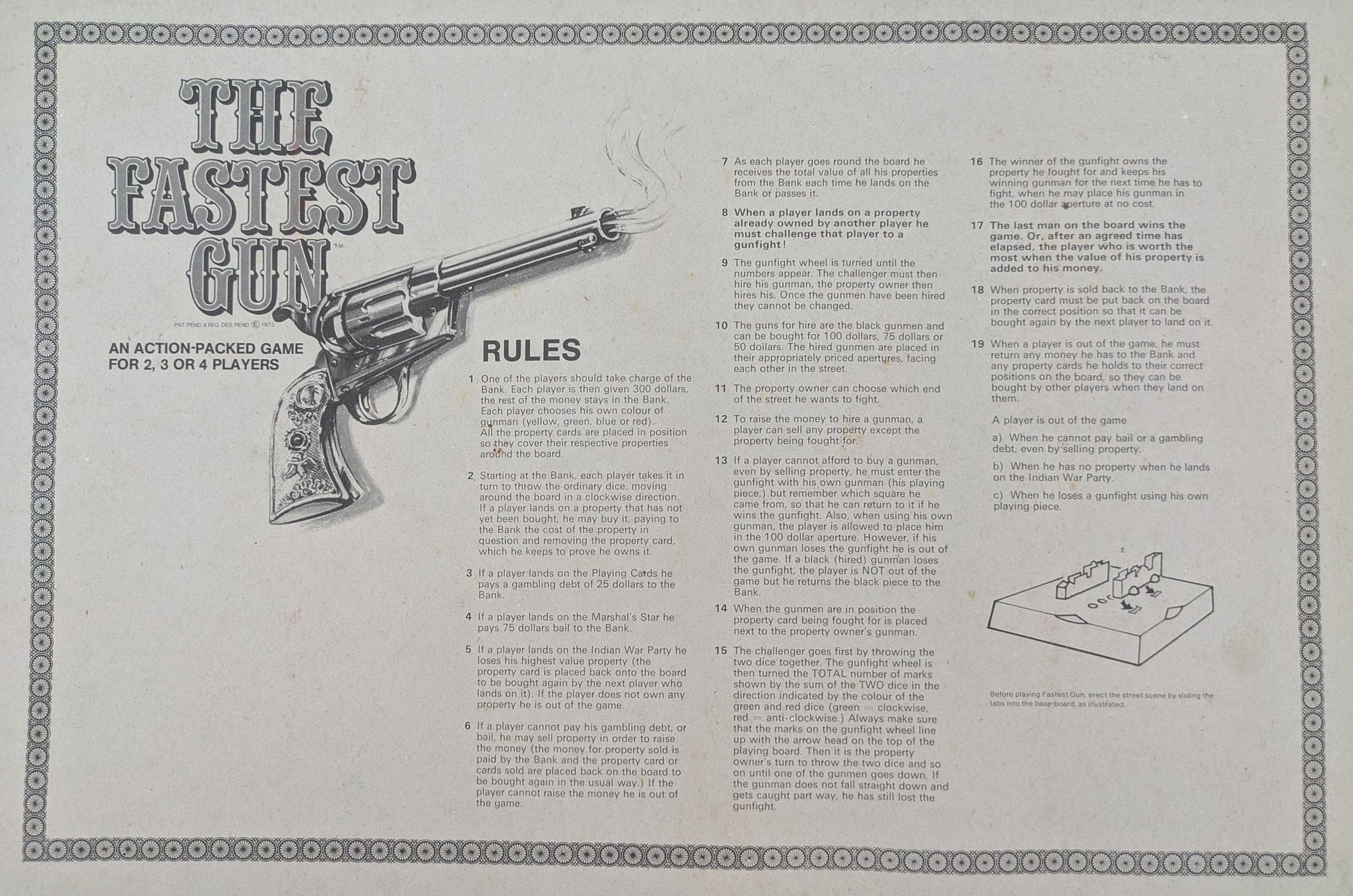 Rules for The Fastest Gun (1973) explain how to master duels, gambling, and western tactics.