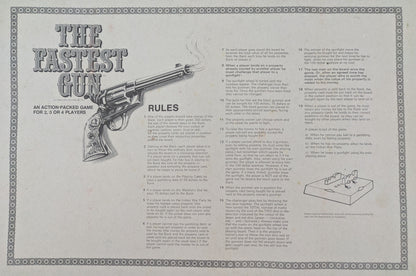 Rules for The Fastest Gun (1973) explain how to master duels, gambling, and western tactics.