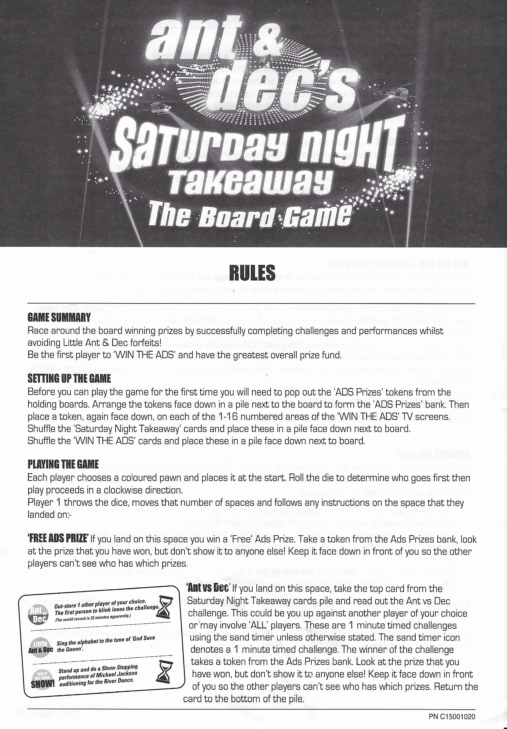 Rules of Play for Ant & Dec’s Saturday Night Takeaway The Board Game (2016)