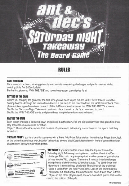 Rules of Play for Ant & Dec’s Saturday Night Takeaway The Board Game (2016)