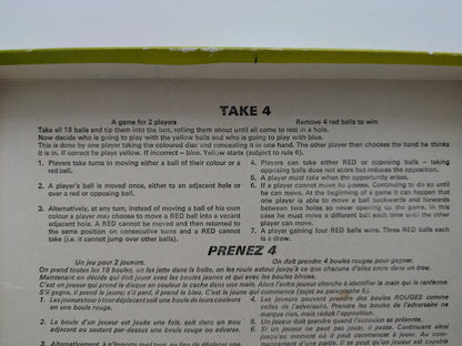 "Detailed Take 4 gameplay guide showing players how to plan tactical moves, capture balls, and block opponents’ progress."