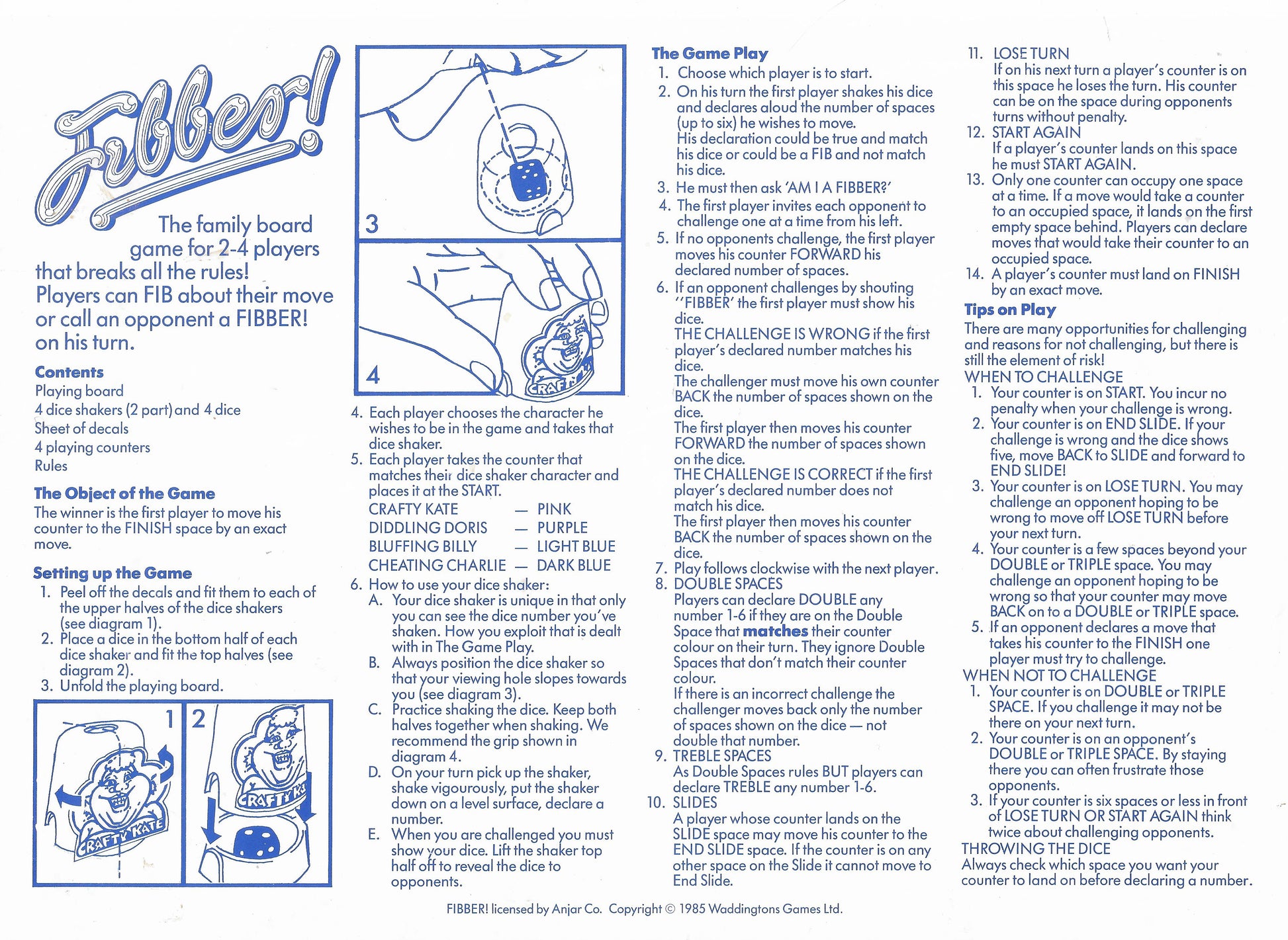 The complete rules for Fibber (1985) are here, showing you how to play, bluff, and challenge with ease.