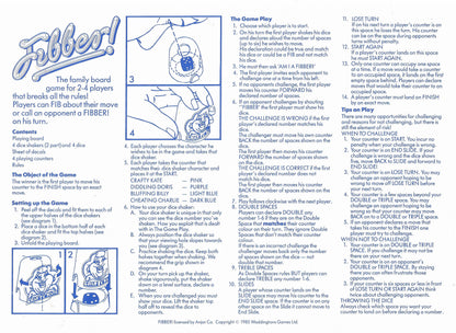 The complete rules for Fibber (1985) are here, showing you how to play, bluff, and challenge with ease.