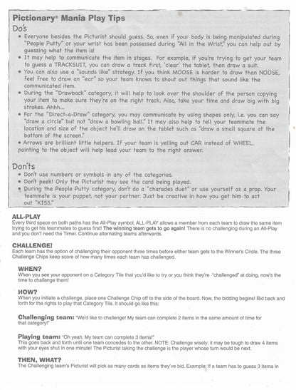 The official rules of play for Pictionary Mania (2005) – make every round count.