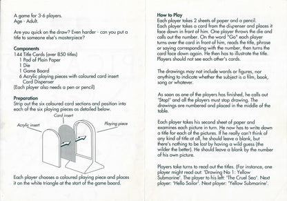The rules of Picasso (1990) are simple – pick a title, draw it without words, and guess them all!