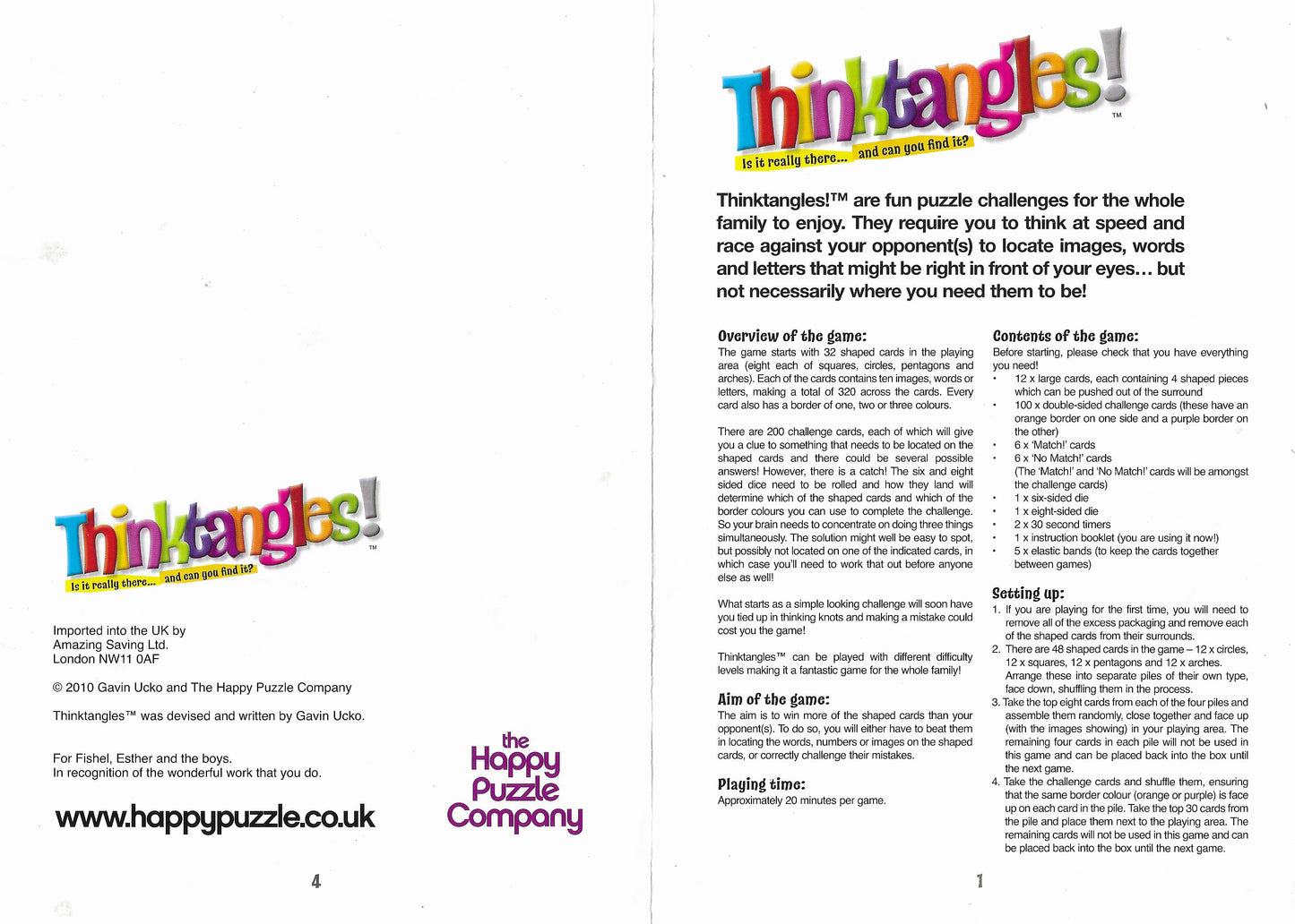 Thinktangles! (2010) Rules – How to Play This Quick Thinking Puzzle Challenge