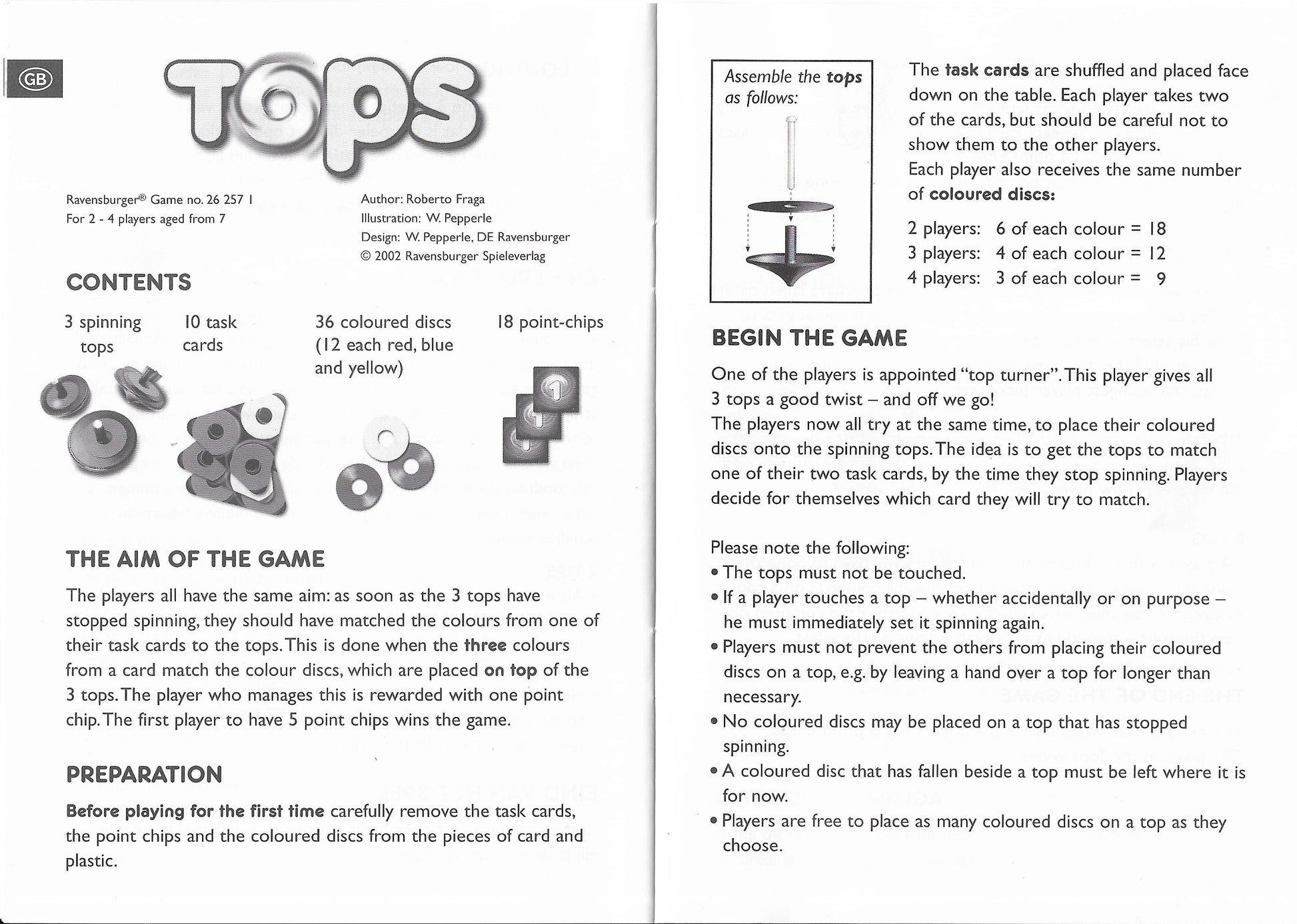Tops (2002) Rules – Learn how to play this spinning challenge with discs, tops, and task cards.