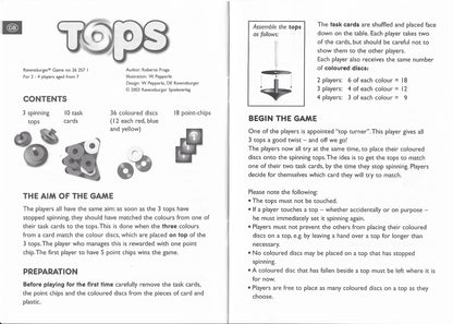 Tops (2002) Rules – Learn how to play this spinning challenge with discs, tops, and task cards.