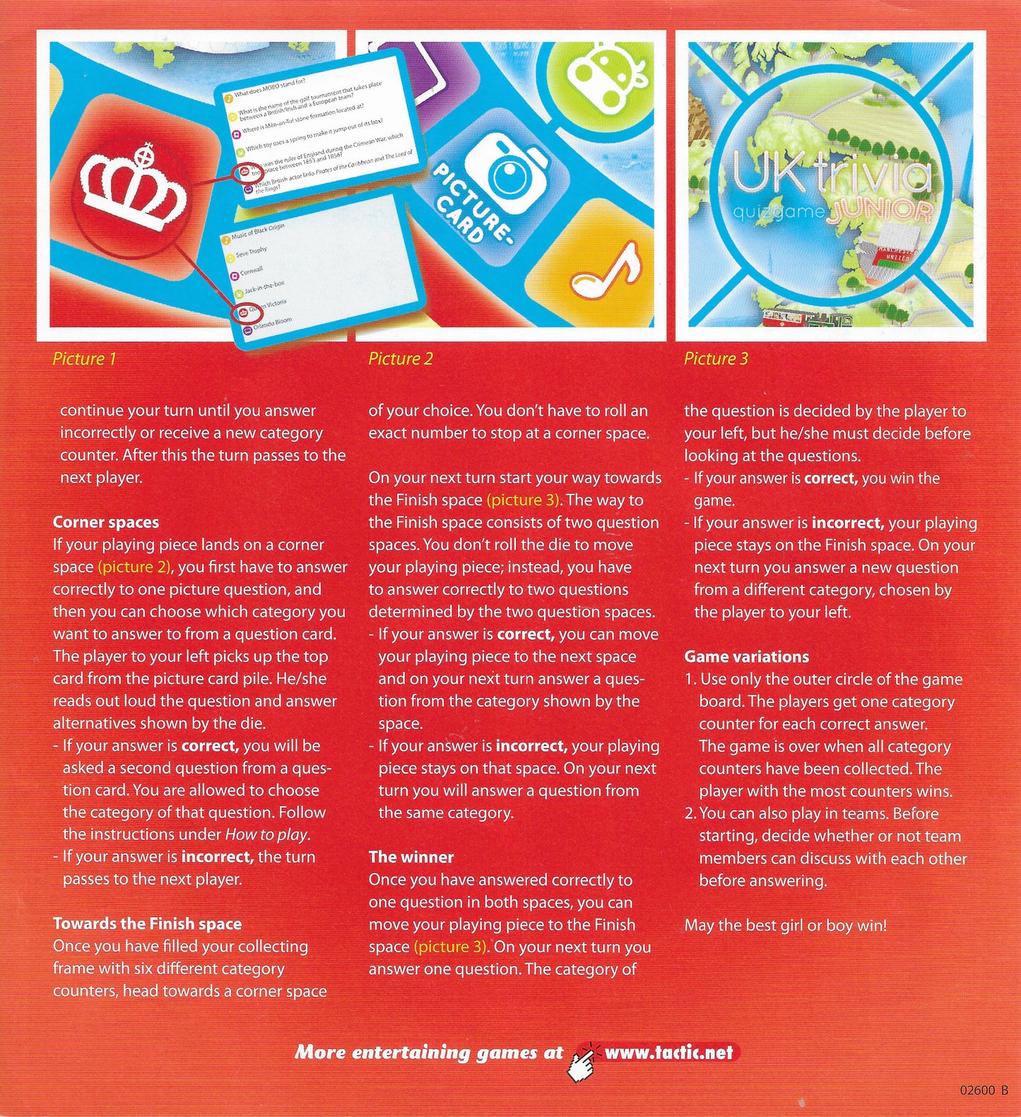 UK Trivia Junior (2009) rules show how players move towards the finish and win the game
