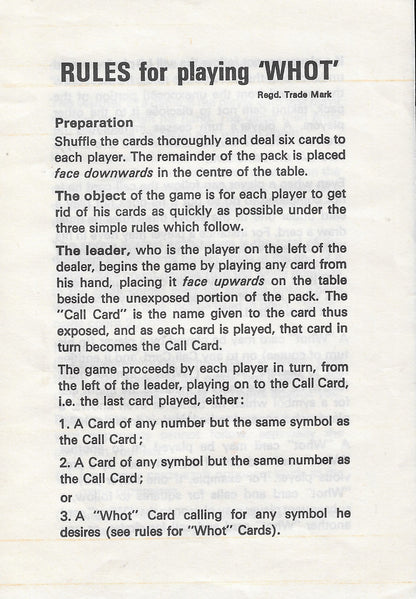 Whot (1963) Includes Special “Whot” Cards That Let You Change the Symbol and Take Control