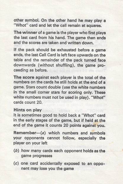 Whot (1963) Rules Are Simple – Match the Number or Symbol on the Call Card
