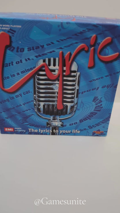 Complete Lyric (2007) game setup with quiz cards, timer, and musical elements ready for an interactive and fun game night.
