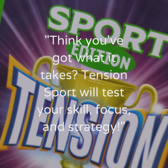 "Complete Tension: Sport Edition game setup with category cards, timer, and score sheets ready for a thrilling sports trivia challenge."