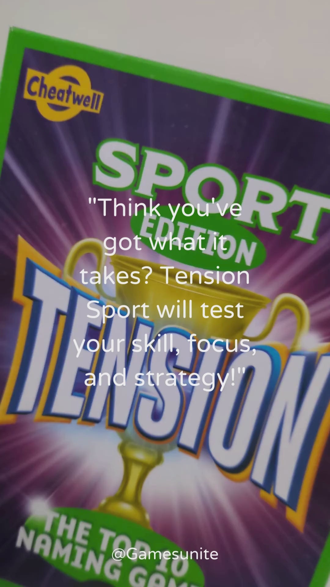 "Complete Tension: Sport Edition game setup with category cards, timer, and score sheets ready for a thrilling sports trivia challenge."