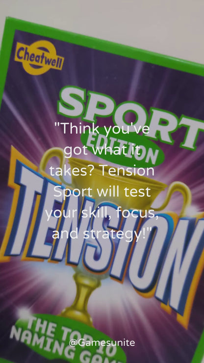 "Complete Tension: Sport Edition game setup with category cards, timer, and score sheets ready for a thrilling sports trivia challenge."